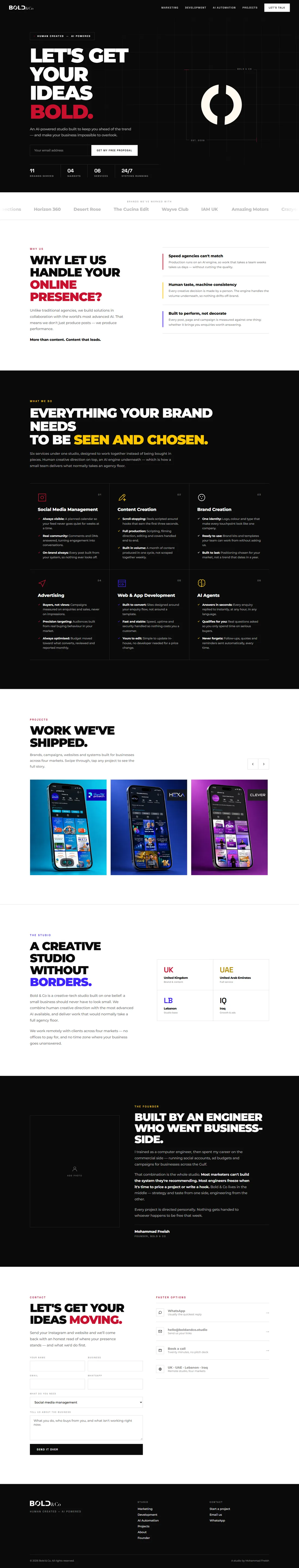 The Bold and Co homepage, from top to bottom