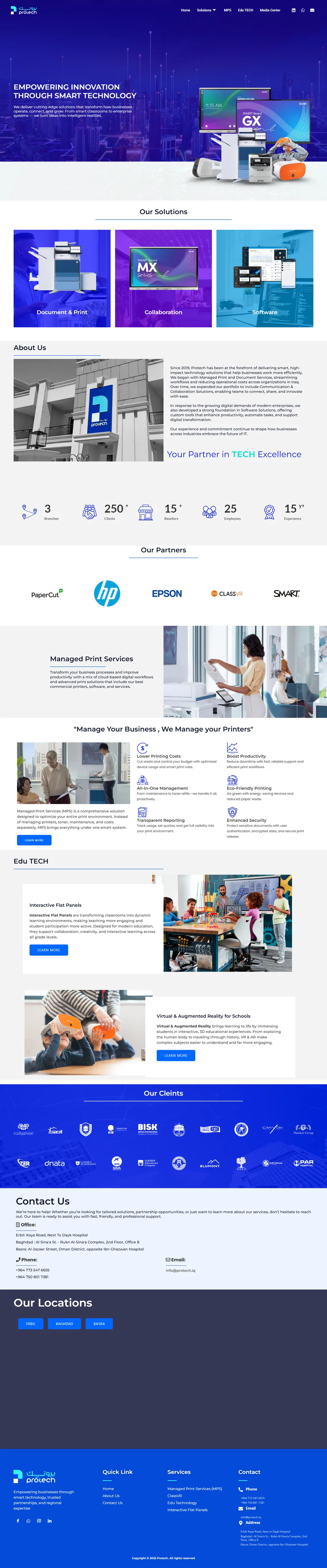 The Protech homepage, from top to bottom